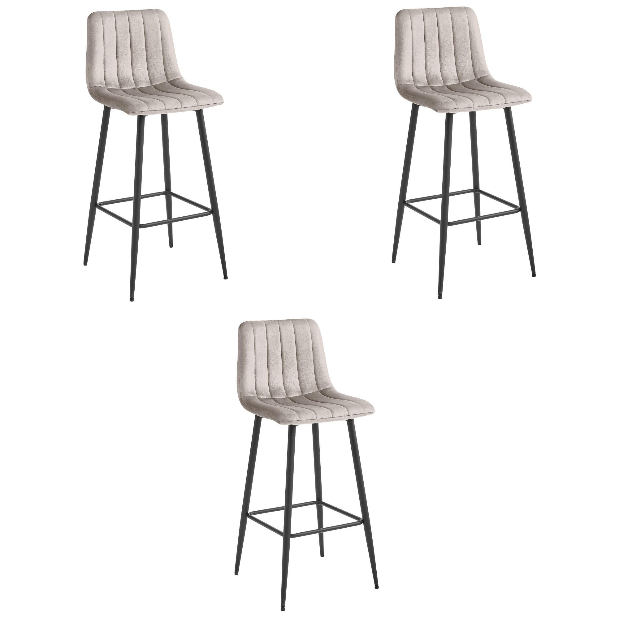 BARHOCKER 3-er Set POZZA dunkelbeiger Sitz, schwarze Basis - Sandfarben/Beige, Textil (43/104/35cm) - Valora