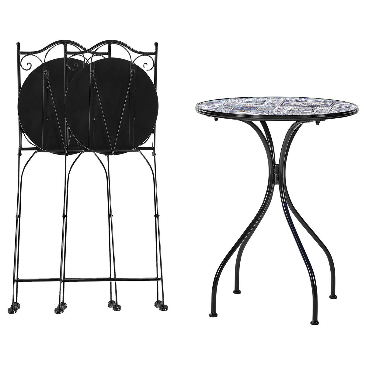 SET ZA BALKON 2-sjed crni Civita - crna/plava, metal - Beliani