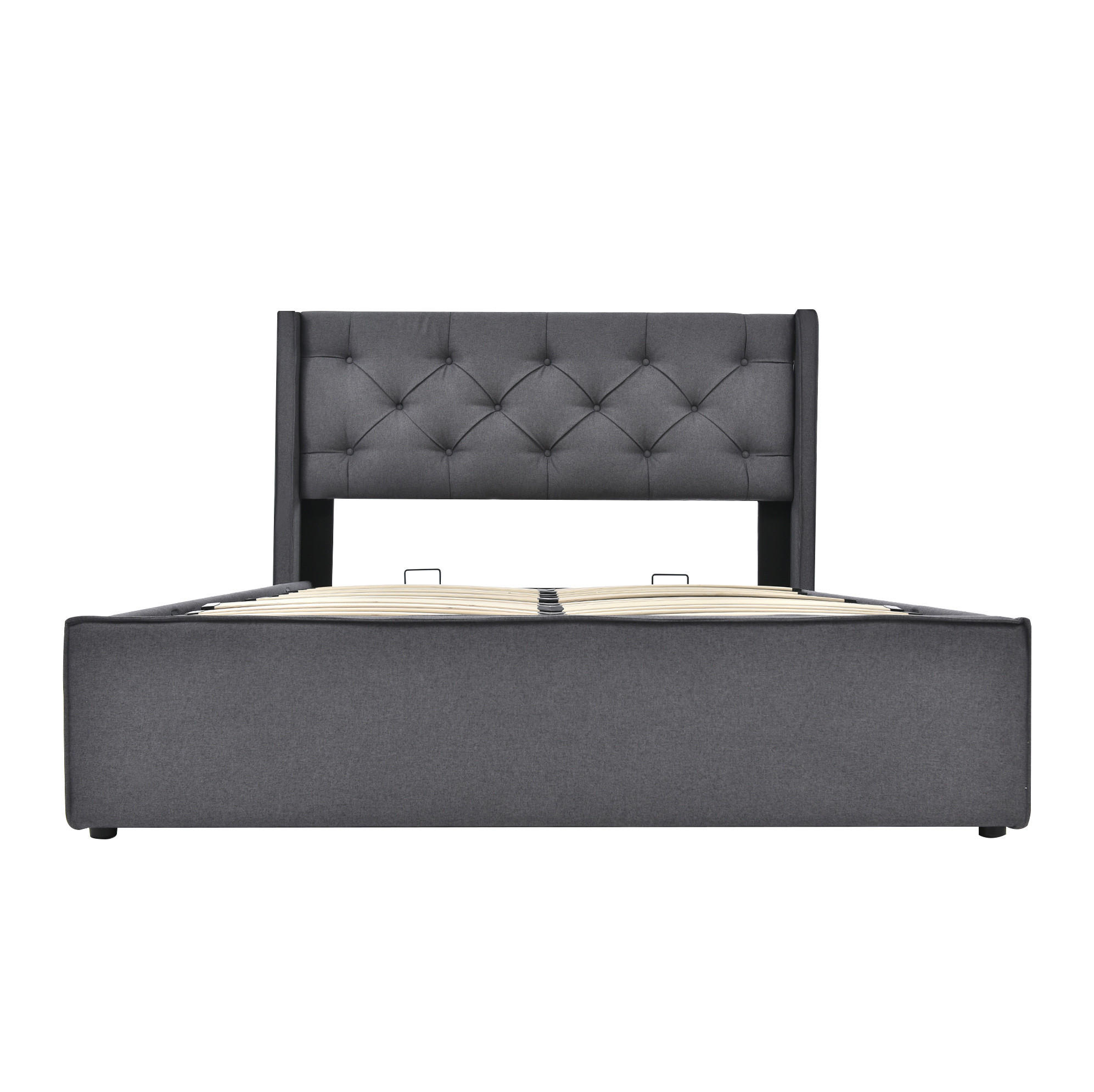 POLSTERBETT aus Baumwolle 140x200 cm Grau mit Bettkasten, Lattenrost und Matratze - Grau, Textil (140/200cm) - IVMEU
