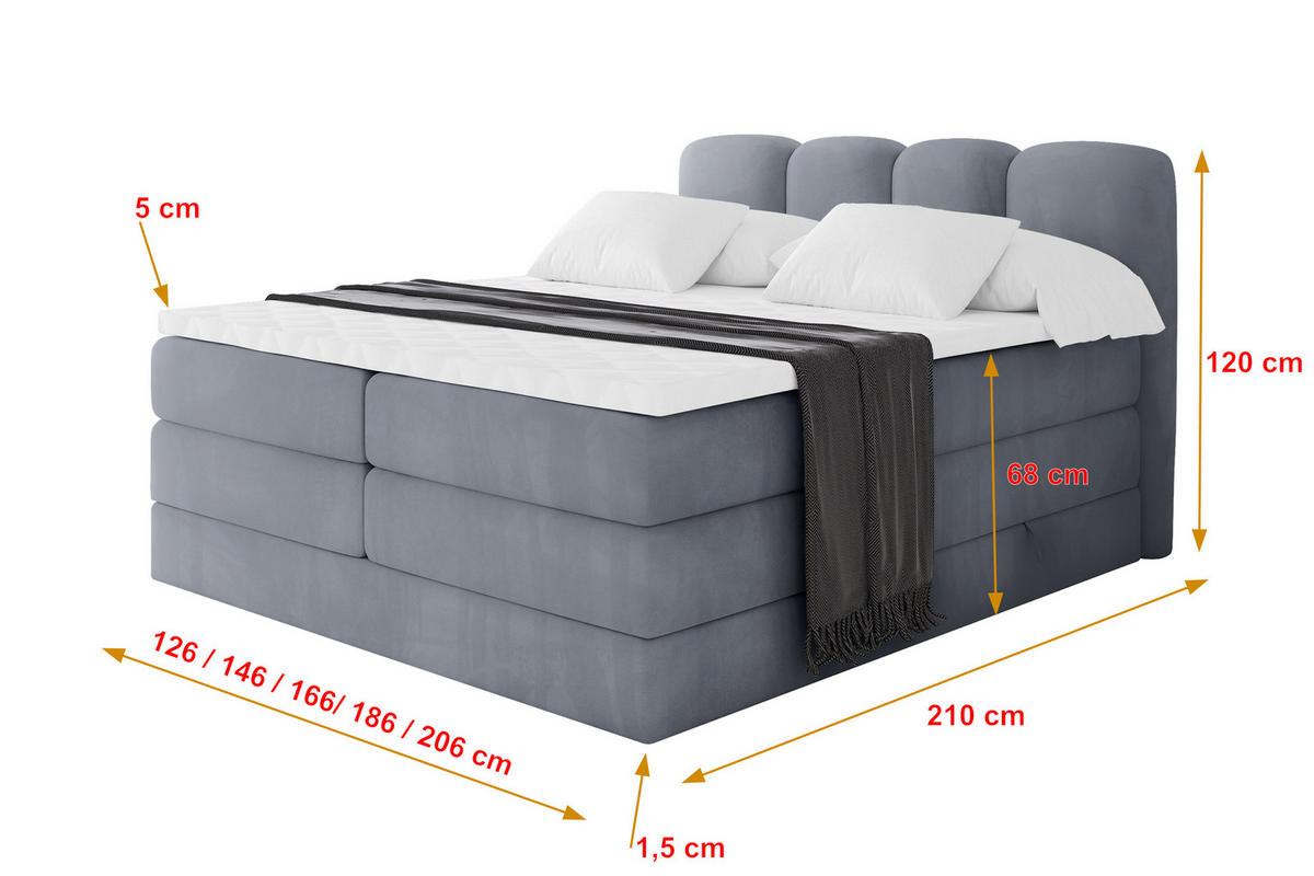 BOXBETT mit Matratze H3|H4 - NINA KING - 160x200 cm - Grau - Anthrazit, Holzwerkstoff (160/200cm) - ALTDECOR