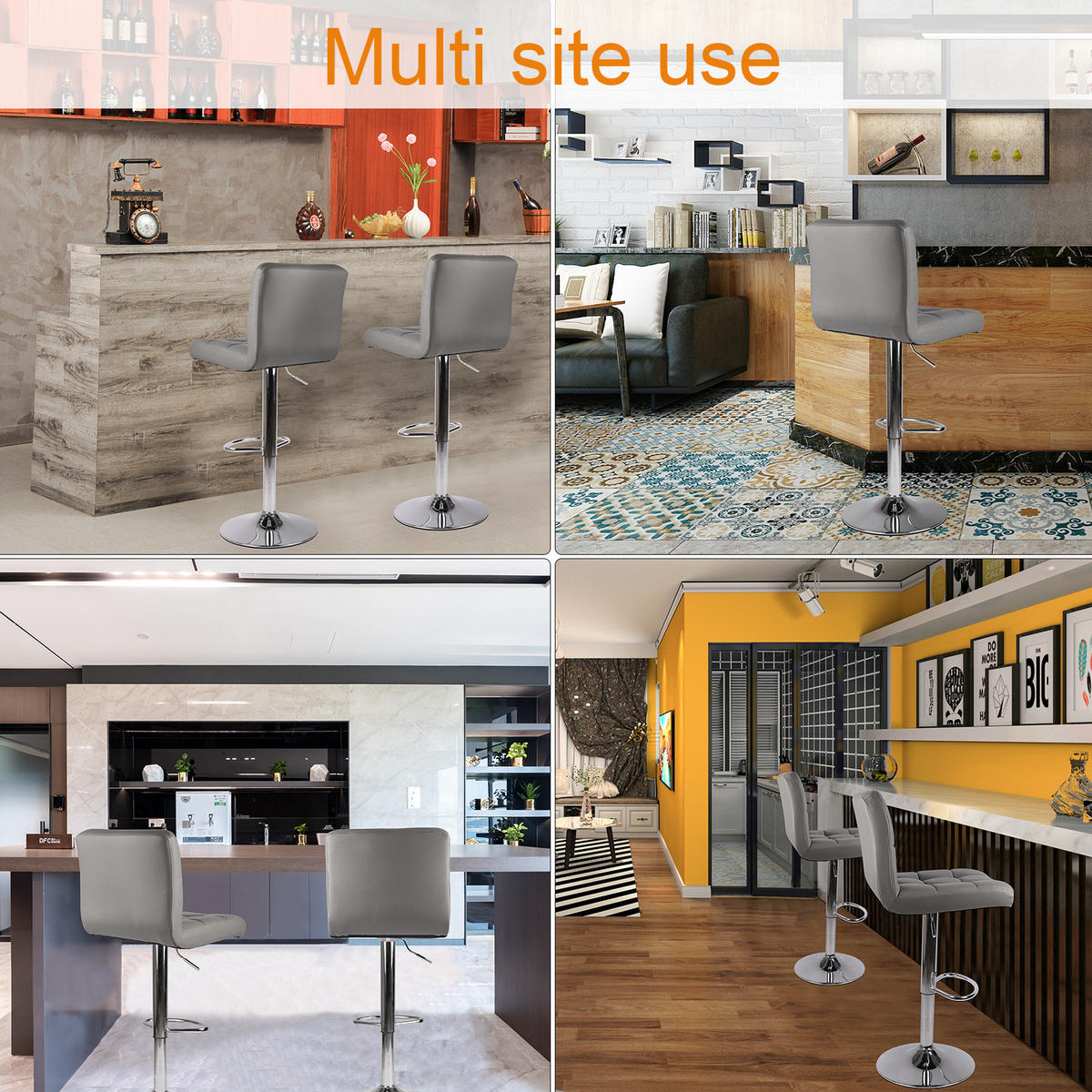 BARHOCKER Grau hoch ohne Armlehnen 2er Set - Grau, Metall (45/46/55cm) - Rattrix