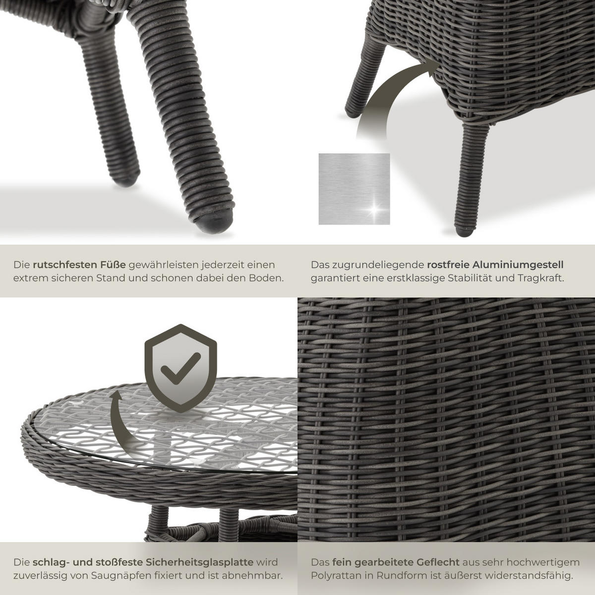 ALUMINIUM GARTENTISCH , 91 x 73,5 cm, grau - Grau, Kunststoff (91/91/73.5cm) - tectake