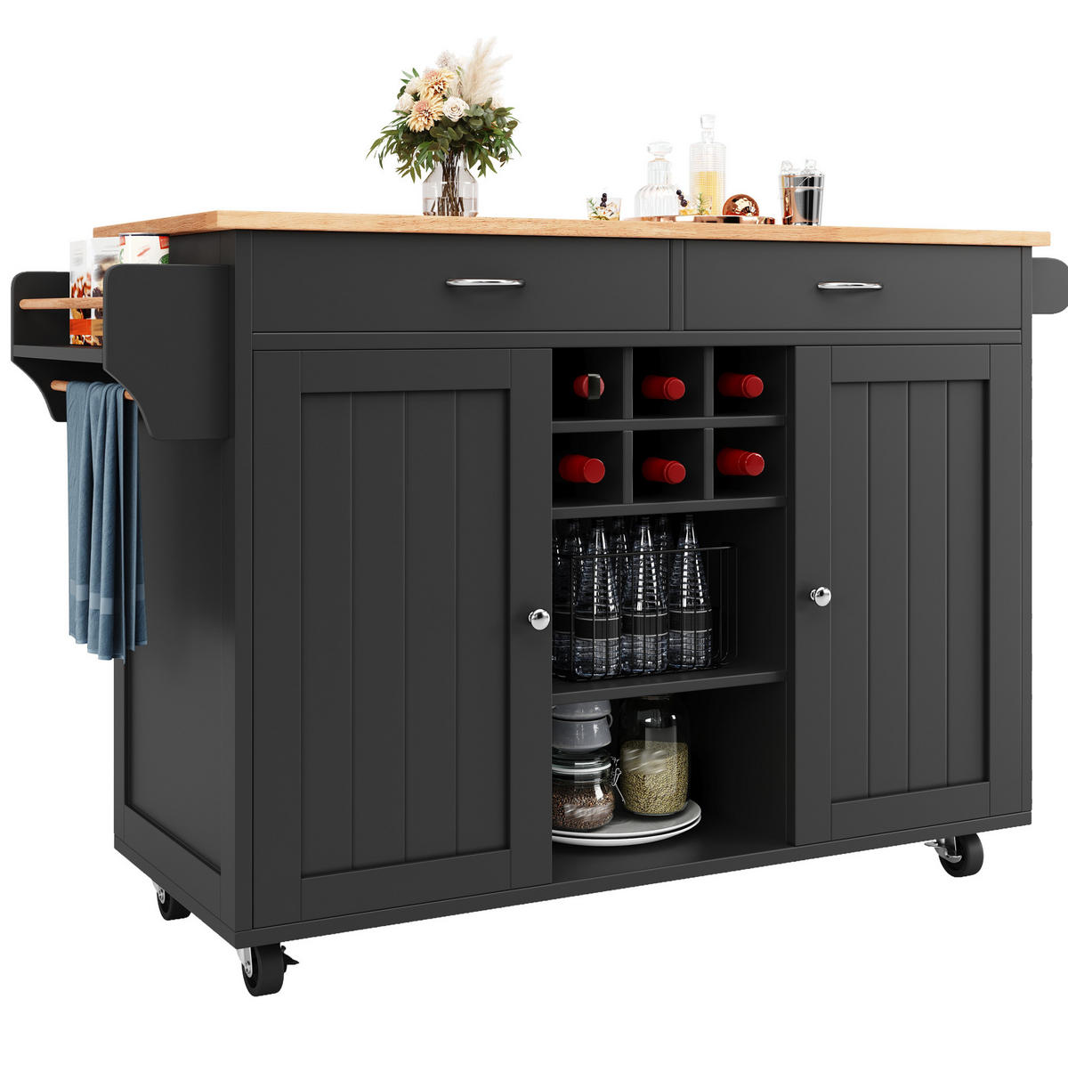 KÜCHENINSEL mit Stauraum 102 x 45 x 92 cm Schwarz - Schwarz, Metall (45/92/102cm) - Beauniv