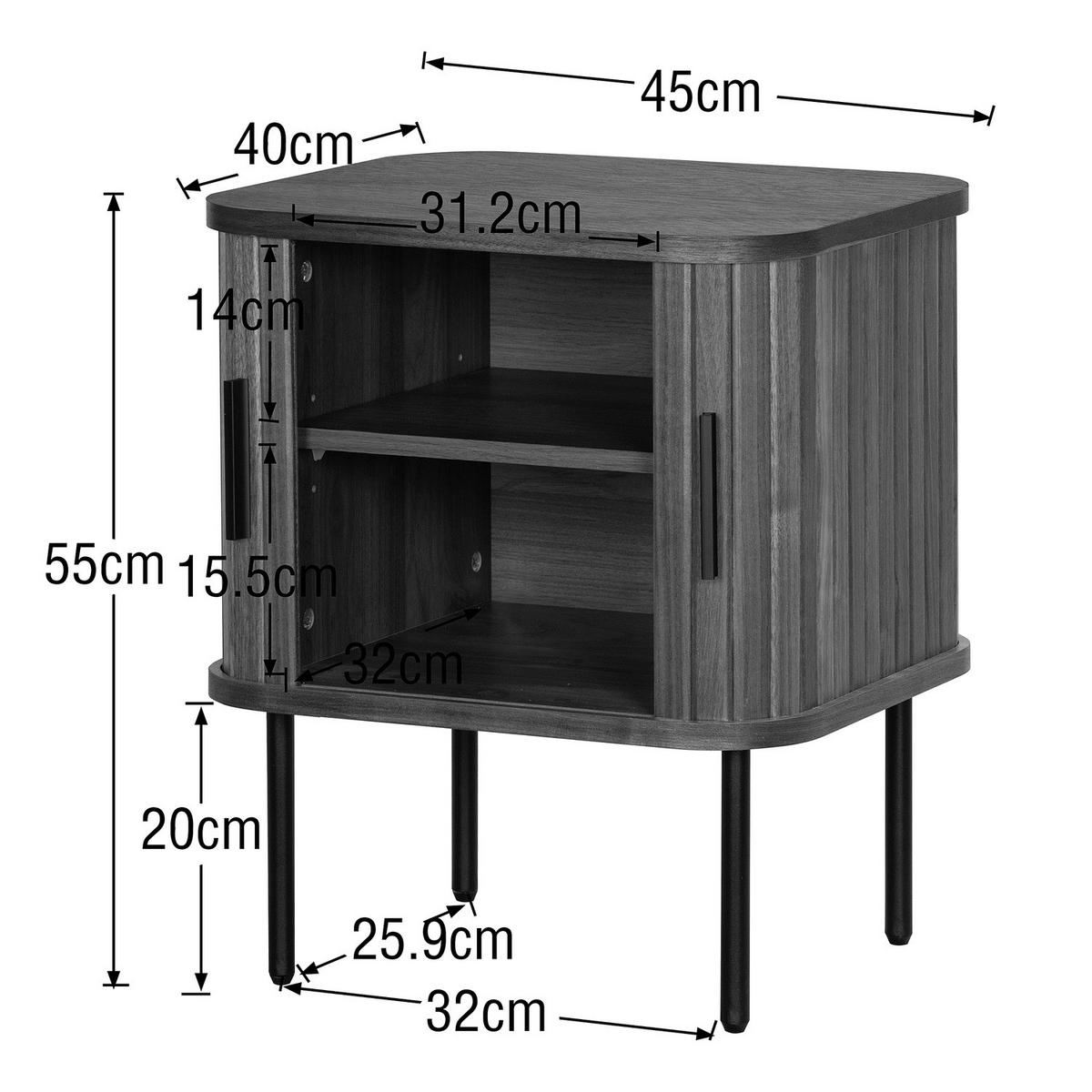 NACHTKOMMODE - MDF / Metall - Eiche - Walnussfarben/Schwarz, Holzwerkstoff/Metall (45/55/40cm) - home24