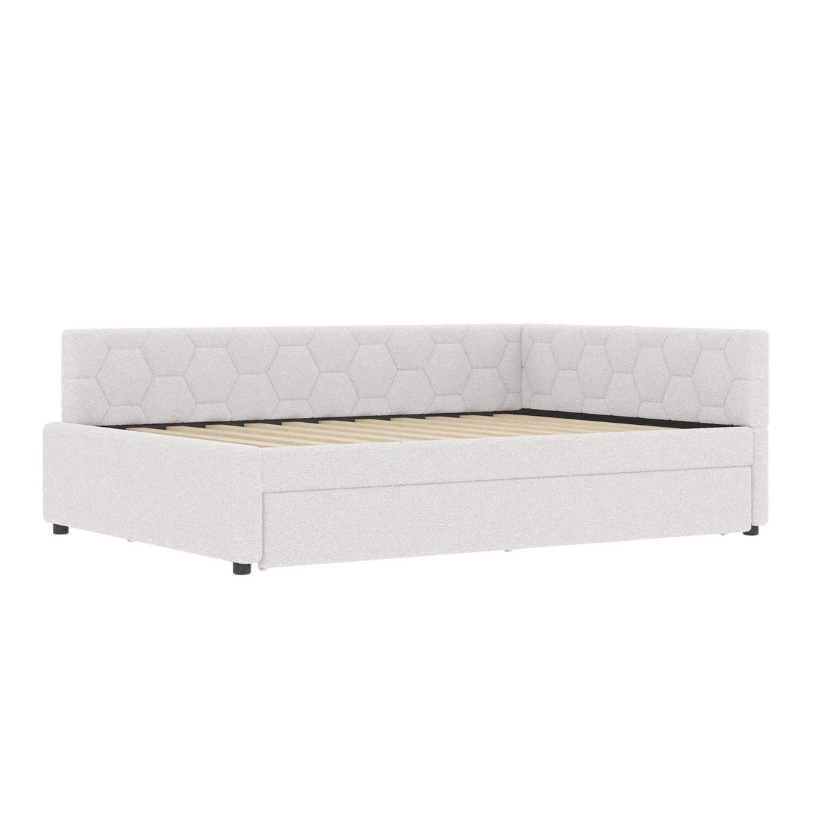 TAGESBETT 140/200 cm mit Ausziehbett, USB- und USB-C-Anschluss, Nachttischlampe und Vliesimitat, Weiß - Weiß, Textil (140/200cm) - Redom