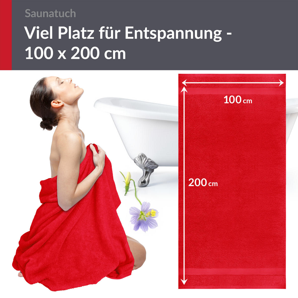 BADETUCH Linz Scharlach Rot 100x200 cm - Rot, Textil (100/200cm) - Lashuma