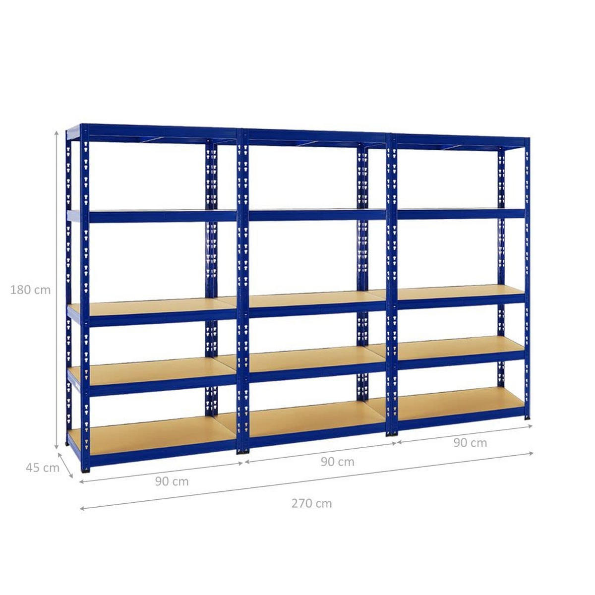 SCHWERLASTREGAL Tiger 3er-Set mit 3x 180x90x45 cm Fachlast 265 kg Blau - Blau, Metall (270/180/45cm) - PROREGAL