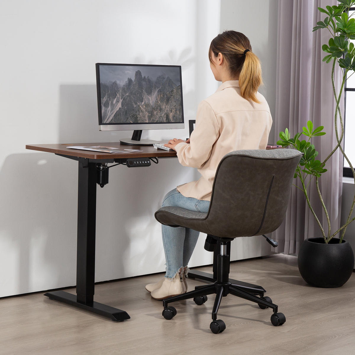 BÜROSTUHL mit Wippfunktion, Dunkelgrau - Dunkelgrau, Kunststoff (47/89/60cm) - HOMCOM