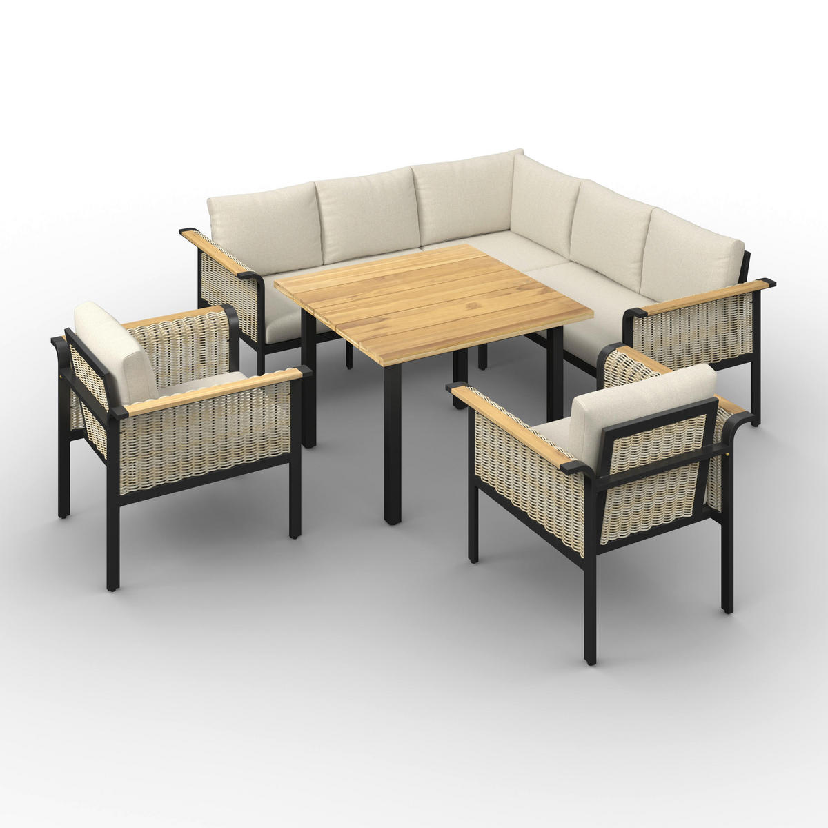 DINING-LOUNGESET Cassandra Hellbraun Holz/Aluminium - Hellbraun, Holz - Bessagi Garden