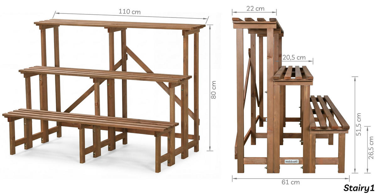PFLANZENTREPPE Stairy1 - Braun, Holz (110/75/61cm) - needs&wants
