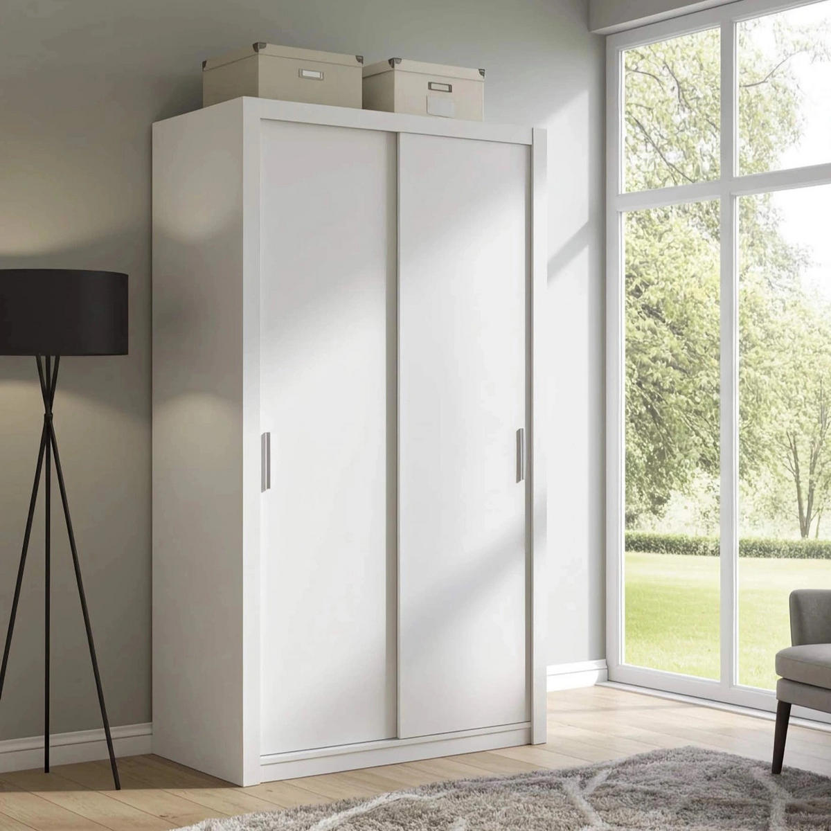 SCHIEBETÜRENSCHRANK Tamiza 150/215/62 2-türig - Silberfarben/Weiß, Holzwerkstoff/Kunststoff (150/215/62cm) - Ravio
