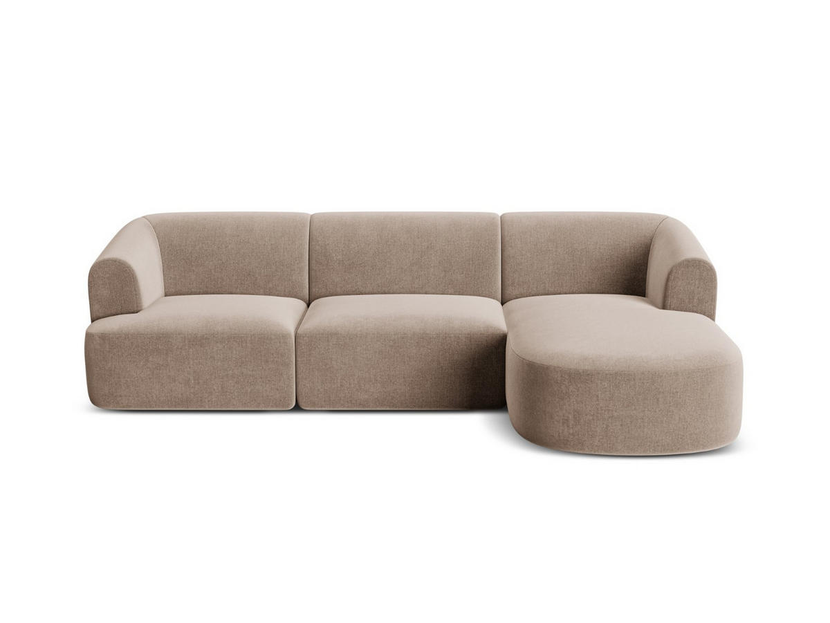 MODULARES-ECKSOFA rechts Campi aus Samt dunkelbeige 4 Sitzplätze - Mokka, Textil (156/256cm) - Cosmopolitan Design