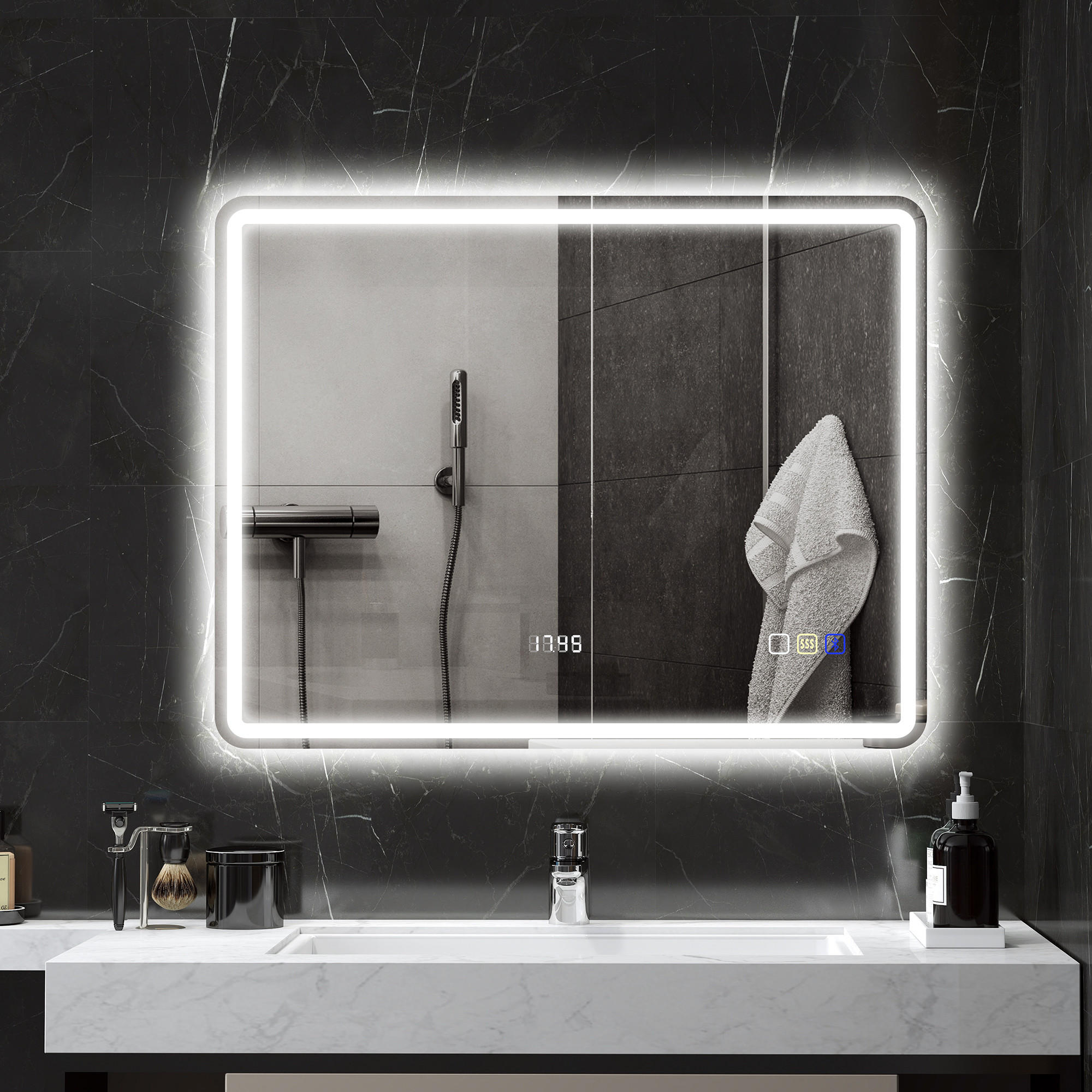 BADSPIEGEL mit Beleuchtung 70x90 cm, Silber - Silberfarben, Glas (90/70/3.5cm) - HOMCOM