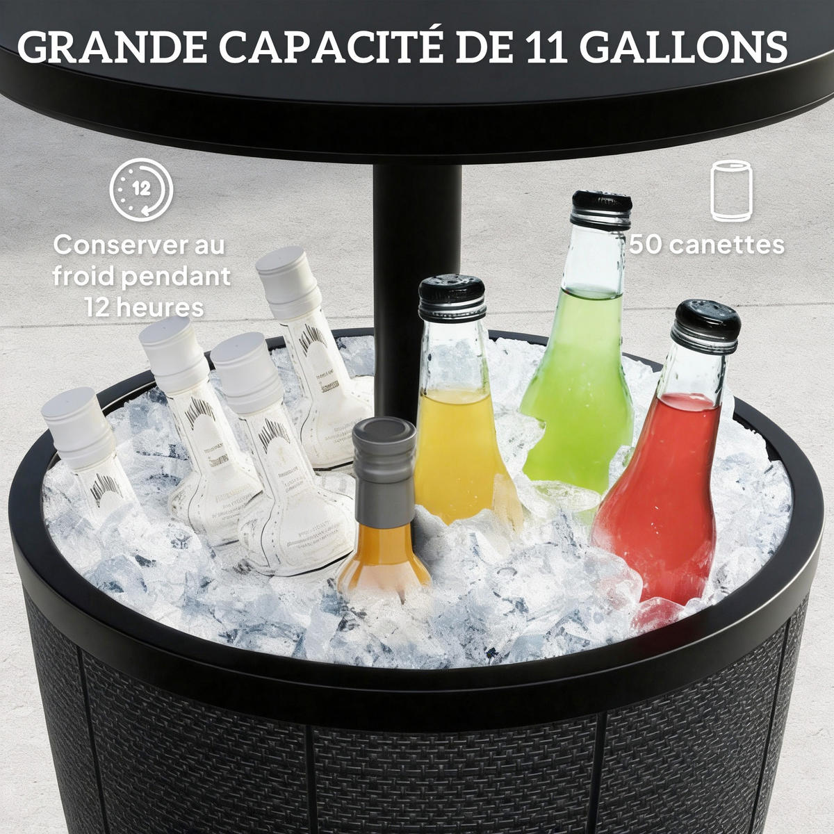 GARTENTISCH DE-14192 3-in-1 mit Eisbehälter, höhenverstellbar Schwarz - Schwarz, Kunststoff (49/49/84cm) - ComfortXL