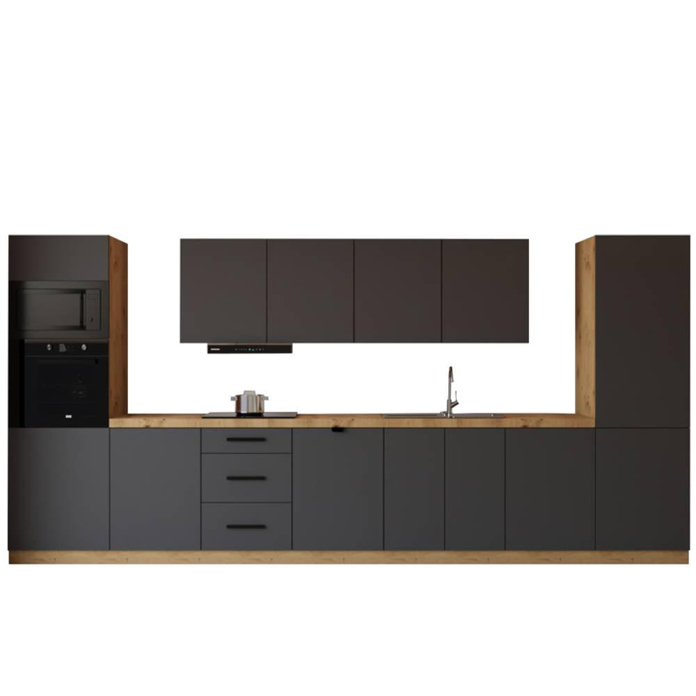 KÜCHENZEILE 440 cm - Langen KL7-M440 in Grau/Matt - Grau, Holz/Metall (440/212/58cm)