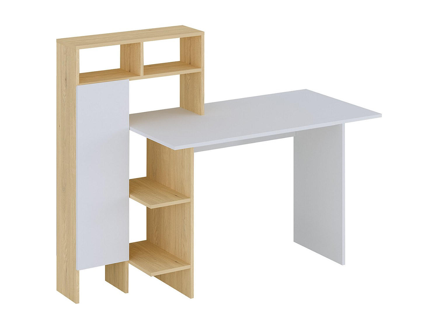 SCHREIBTISCH mit 1 Schrank & 4 Ablagefächern - Weiß & Holzfarben - MONTOLANIA - Naturfarben, Holz (136/60/112.3cm) - Vente-Unique