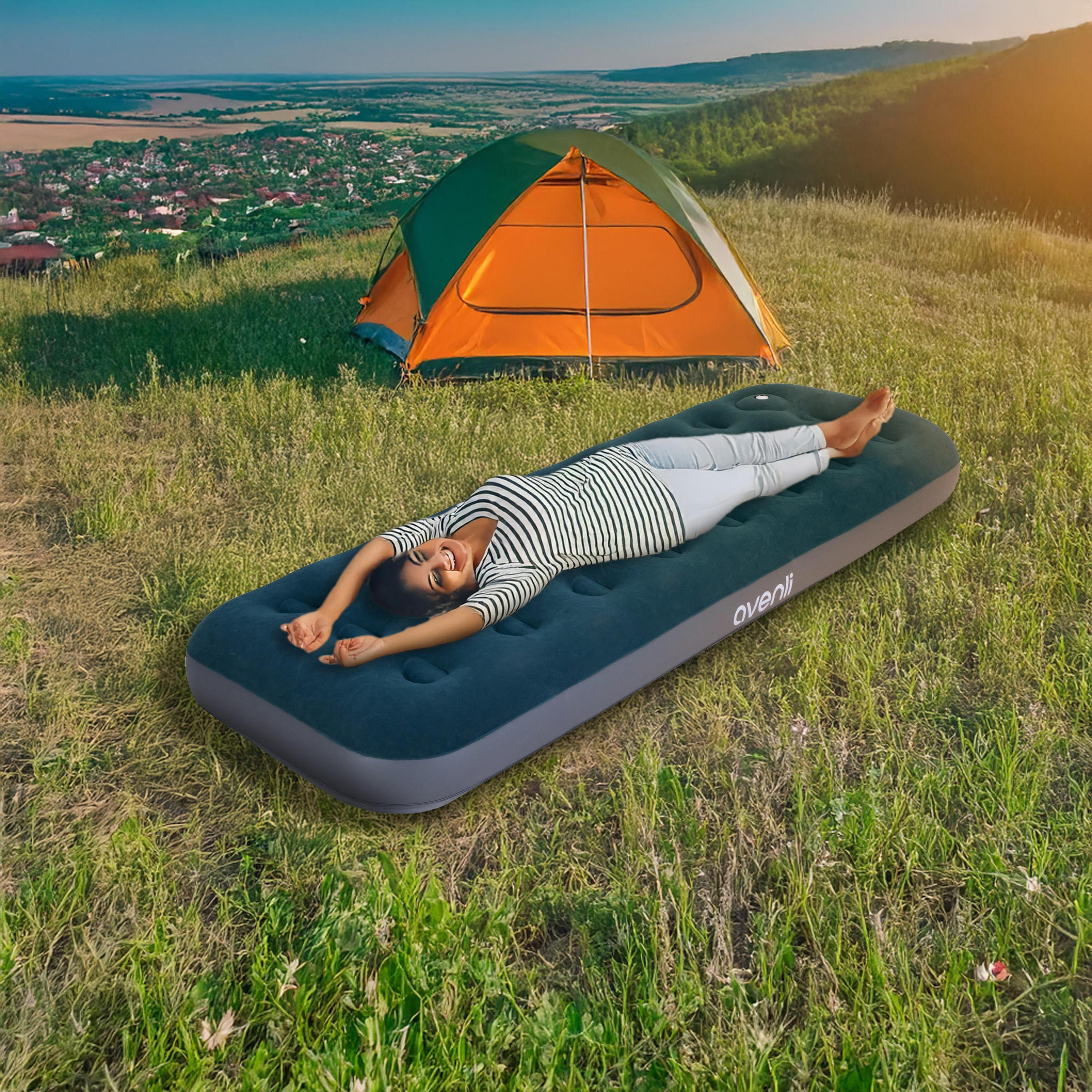 LUFTBETT Luftmatratze Camping 1 Person 191x73x22cm blau aufblasbar mit Fußpumpe - Blau, Kunststoff (73/191cm) - Avenli