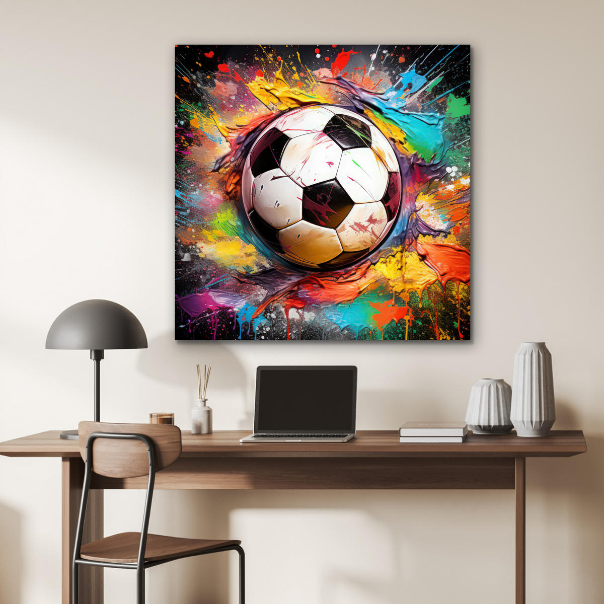 KOVOVÝ OBRAZ Futbal - Farba - Farby - Čierna - Biela 90x90 cm - biela, kov (90/90cm) - MuchoWow