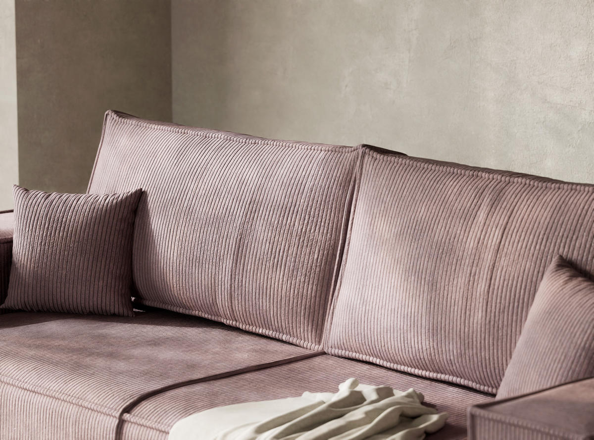 SOFA MIT SCHLAFFUNKTION Milos Lila Samtstoff - Flieder/Schwarz, Holz/Holzwerkstoff (255/70/105cm) - Maison de Reve