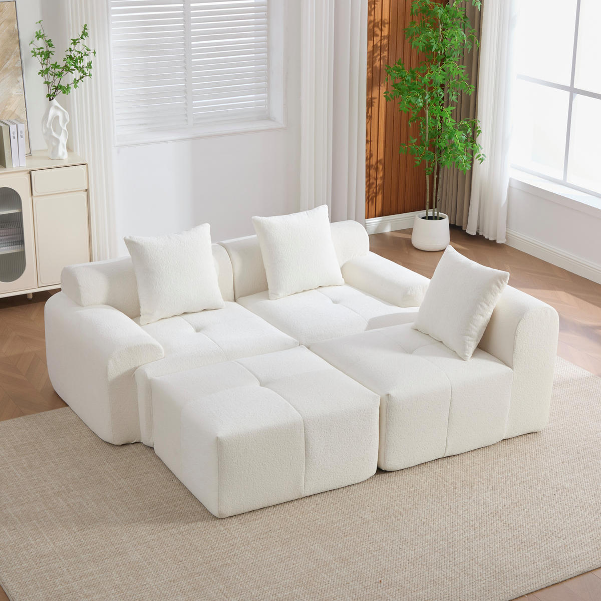 ECKSOFA Cord Beige ohne Montage - Weiß, Textil (261/164cm) - WISHDOR