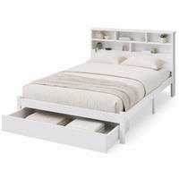 BETT 140/200 cm in Weiß mit 2 Schubladen und Regal Massivholz Design - Beige/Weiß, Holzwerkstoff (140/200cm) - STILVORA