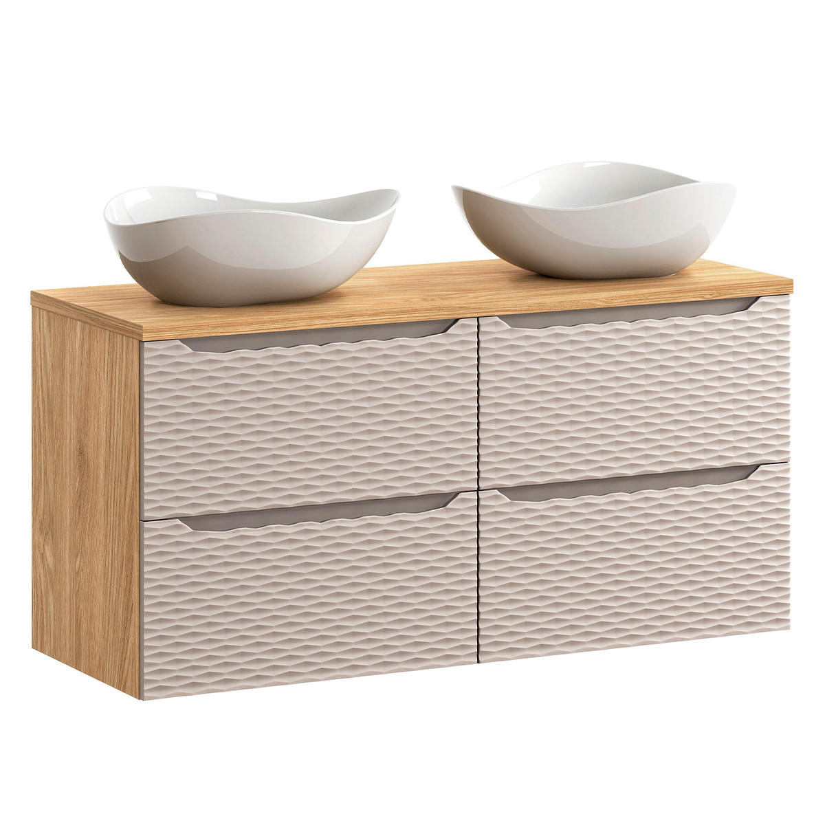 DOPPELWASCHTISCH 120cm Elora Beige und Holz - Braun, Holzwerkstoff (120/59/46cm) - Petits-meubles