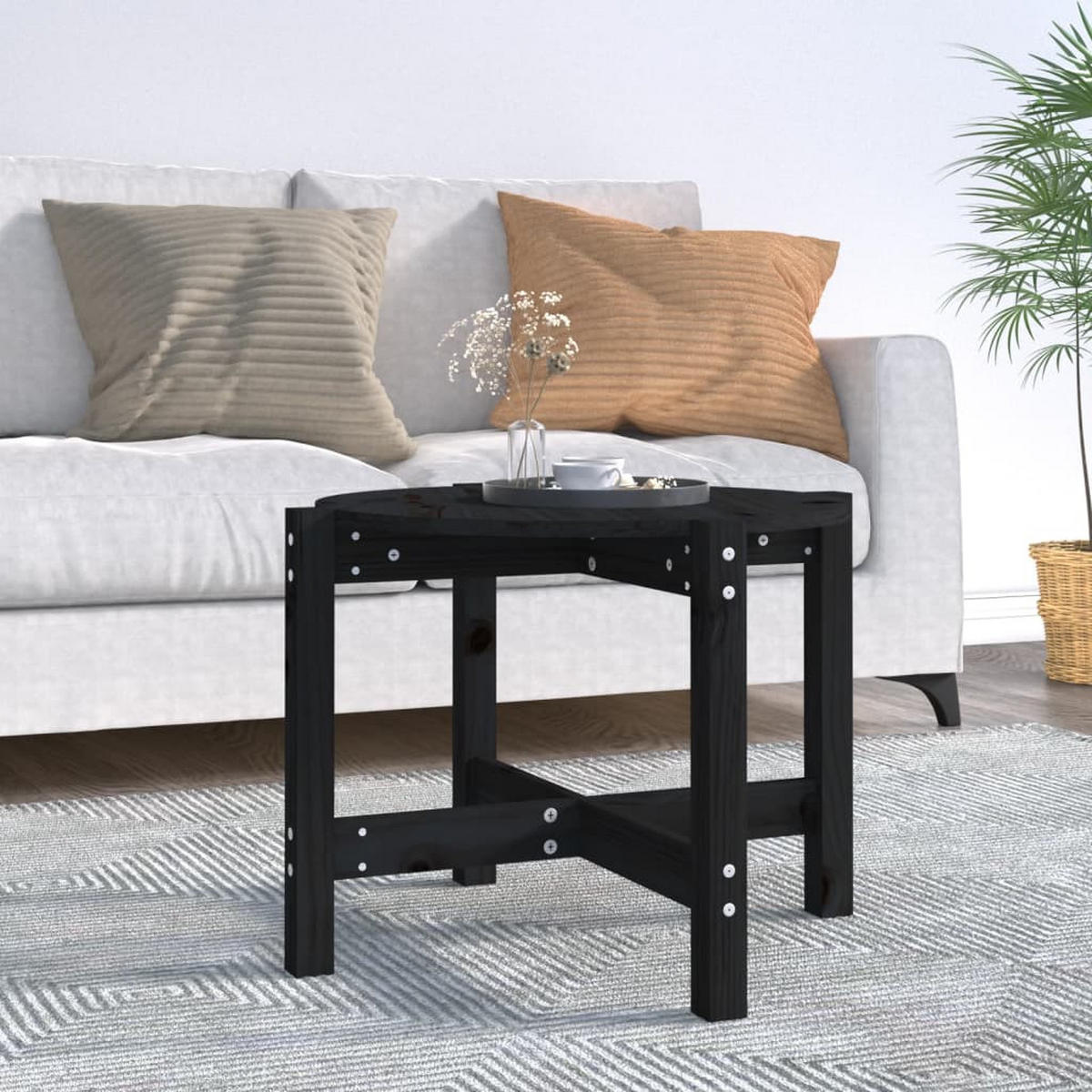 COUCHTISCH Schwarz Ø 62,5x45 cm Massivholz Kiefer - Schwarz, Holz (62.5/62.5/45cm) - furnicato