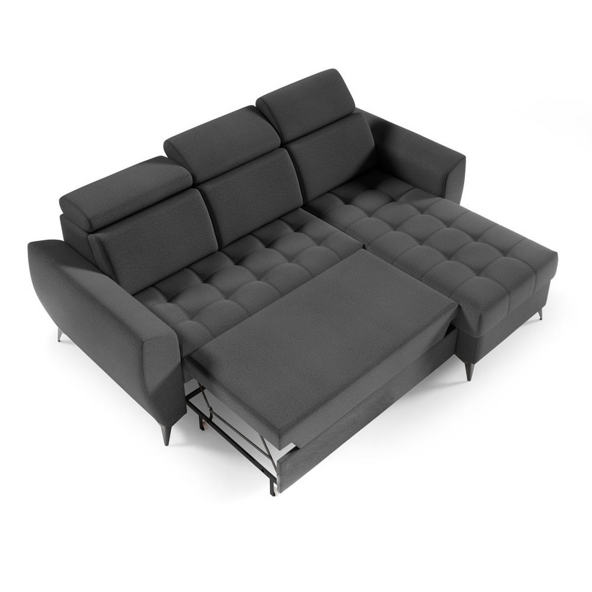 ECKSCHLAFSOFA Aurora I verstellbare Kopfstützen, Anthrazit - Anthrazit/Schwarz, Textil (235/176cm) - Beautysofa