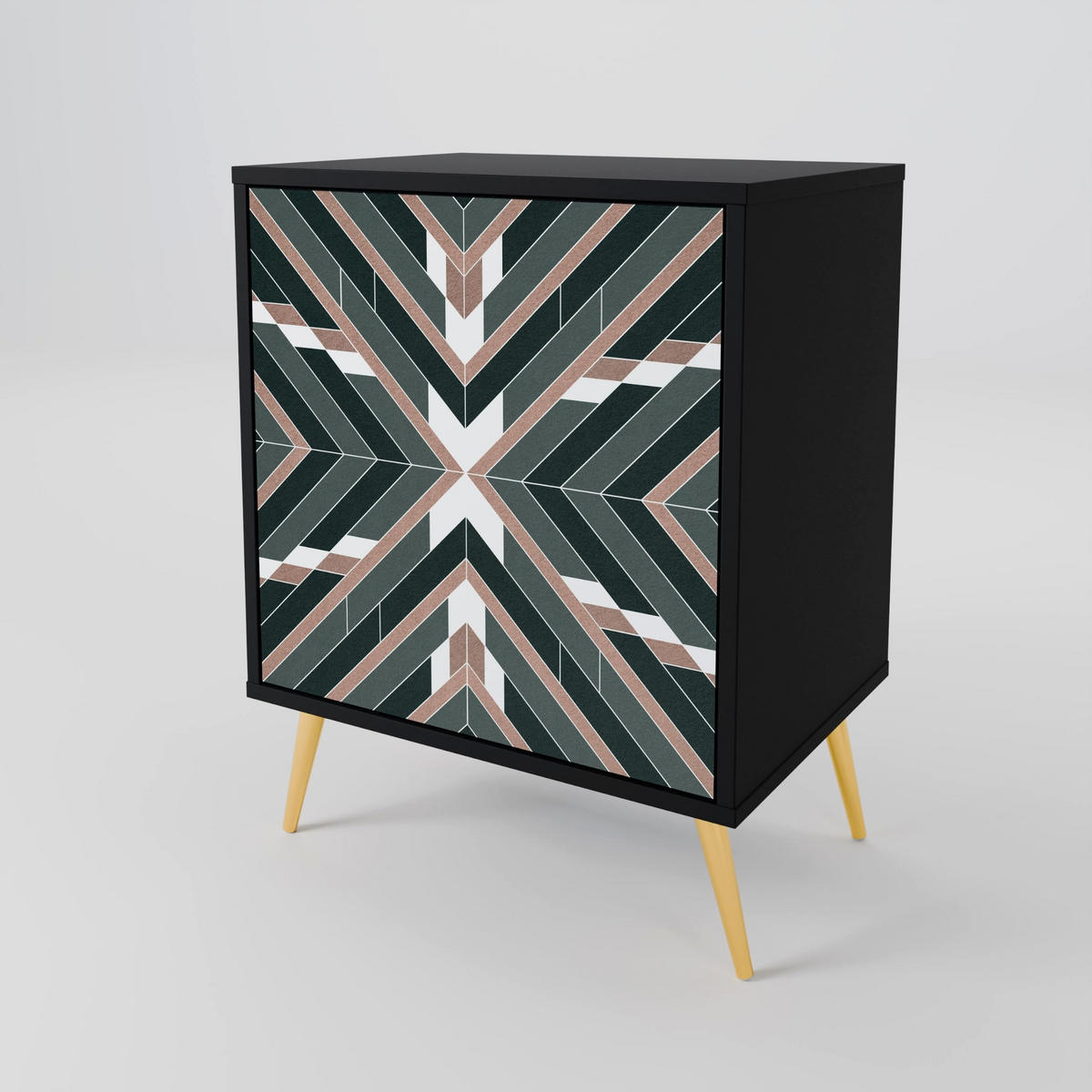 SIDEBOARD DIMENSION DELIGHTS, Schwarz, 57,5x42x70,5 cm, Schwarze Metall-Sternfüße - Multicolor/Schwarz, Holzwerkstoff/Metall (57.5/70.5/42cm) - SpaceRebels