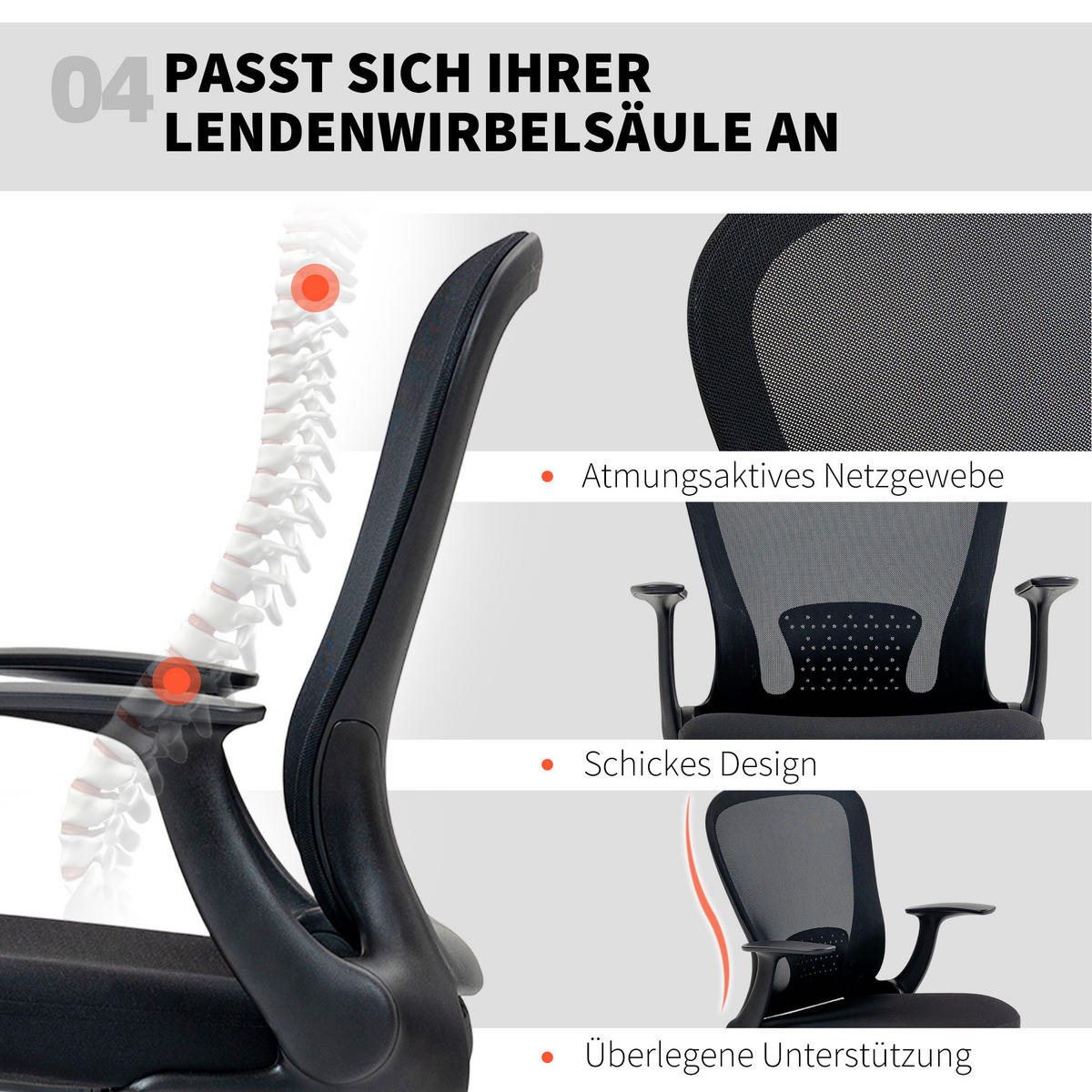 BÜROSTUHL Schreibtischstuhl mit verstellbarer Fußring Lendenwirbelstütze Schwarz - Schwarz, Textil (59/119/62cm) - HOMCOM