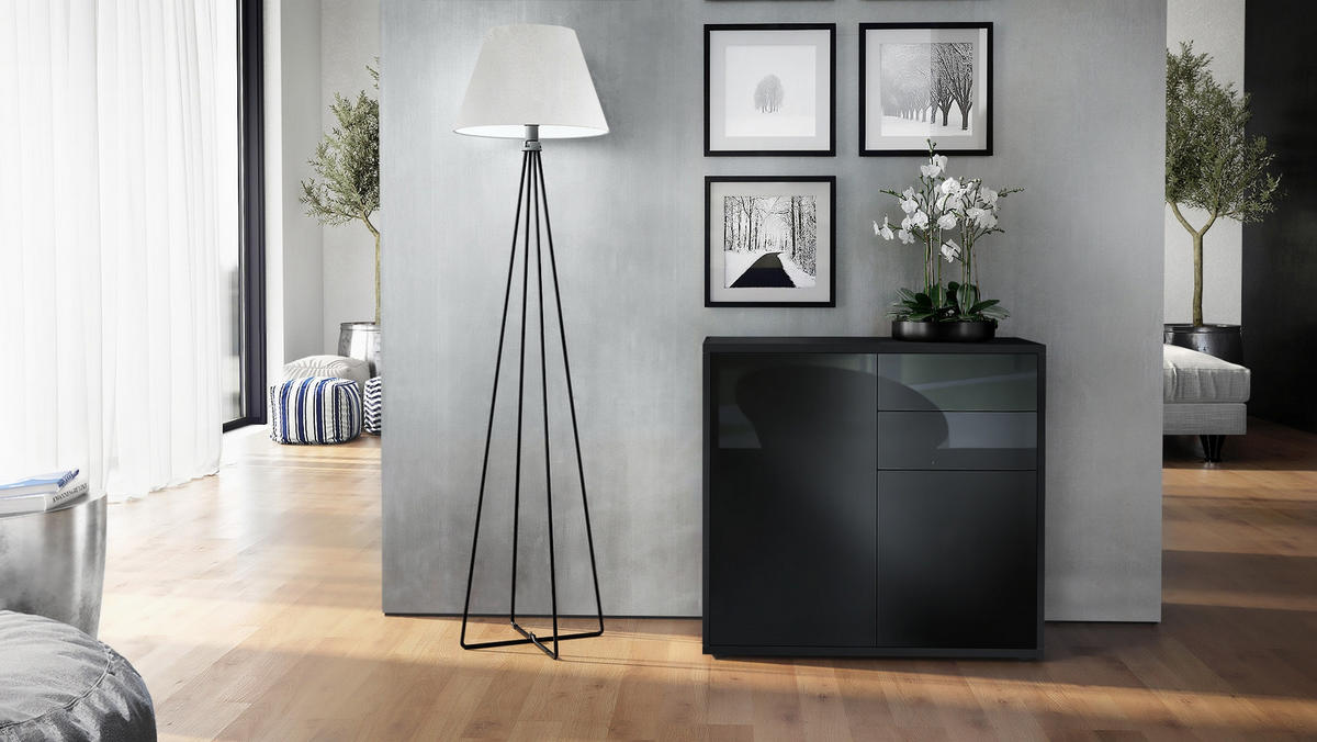 KOMMODE Ben Front in Schwarz Hochglanz - Schwarz Hochglanz, Holzwerkstoff (79/74/36cm) - Vladon