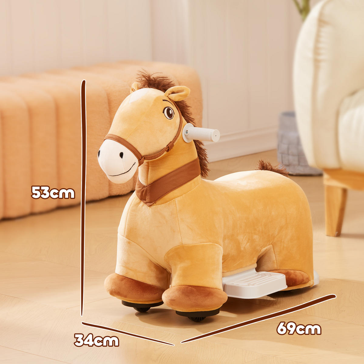 ELEKTRISCHES Pferd, Braun, Polyester, Kunststoff, 69cm x 34cm x 53cm - Braun, Kunststoff (69/34/53cm) - AIYAPLAY