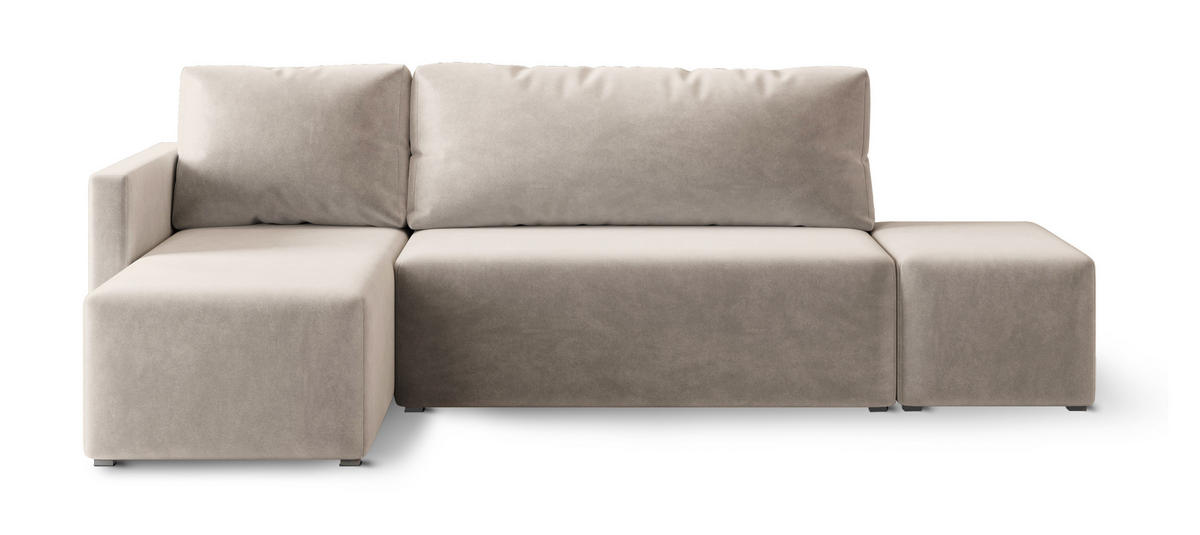 ECKSOFA VELOTTI L-S Beige Plüsch-Stoff mit Schlaffunktion - Beige, Holz (261/143cm) - MASSENO
