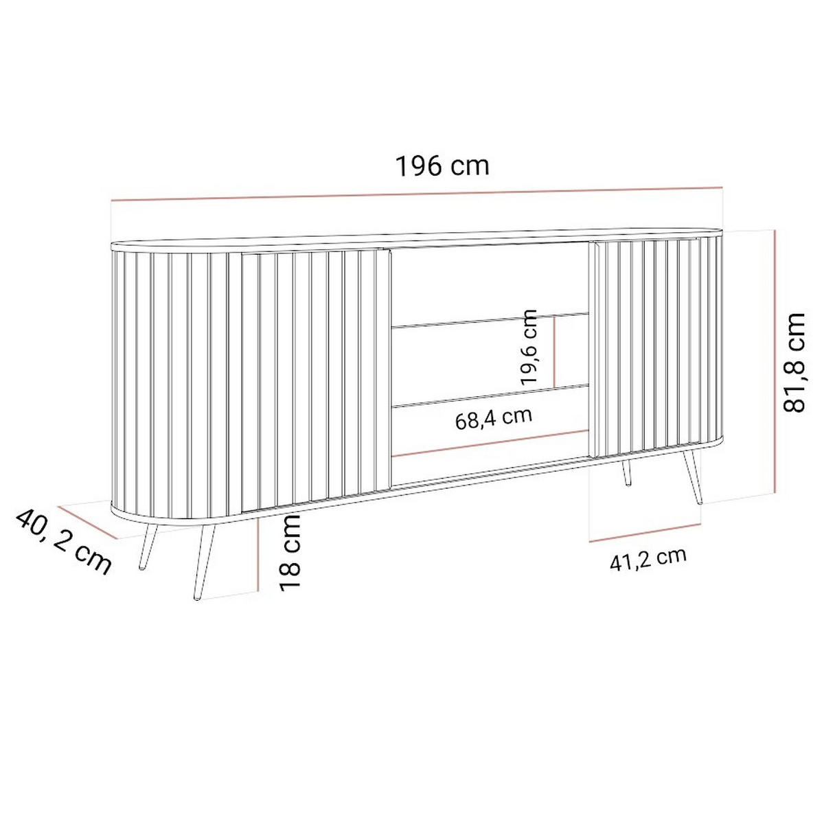 KOMMODE WILLOW 2D3S mit Schiebetüren - Eichefarben, Holzwerkstoff (196/82/40cm) - Lookway