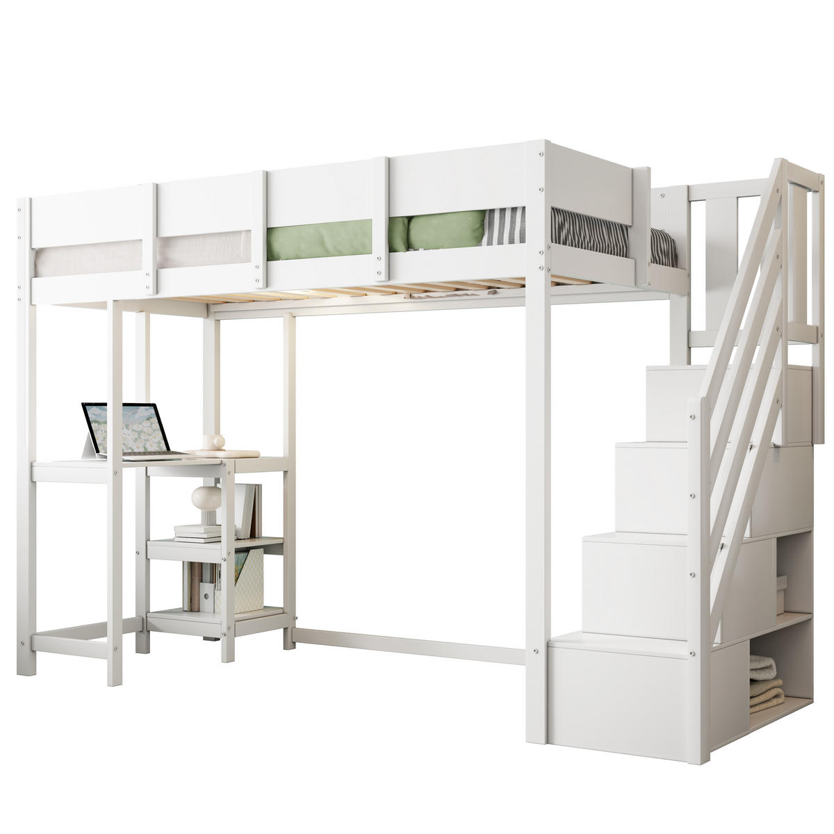 ETAGENBETT 90x200 Massivholz Kiefer Stauraum Ablage Weiß - Weiß, Holzwerkstoff - FLIEKS