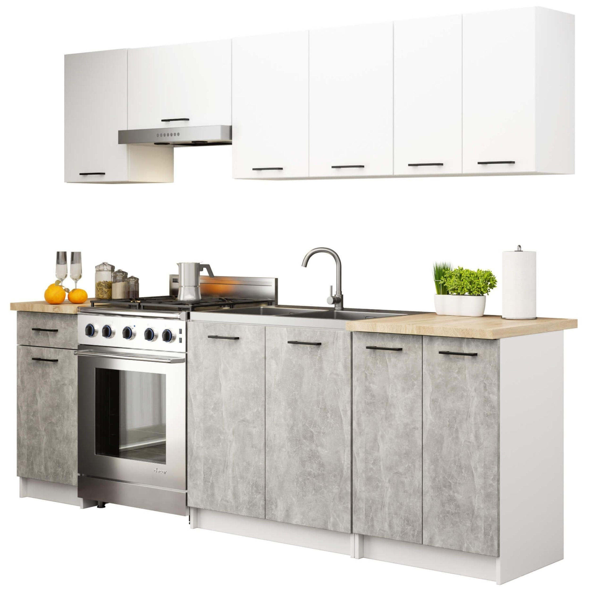 BUCĂTĂRIE fără electrocasnice Alb, beton 203/240/46 - alb, compozit lemnos (240/203/46cm) - RAUMHIRSCH FURNITURE