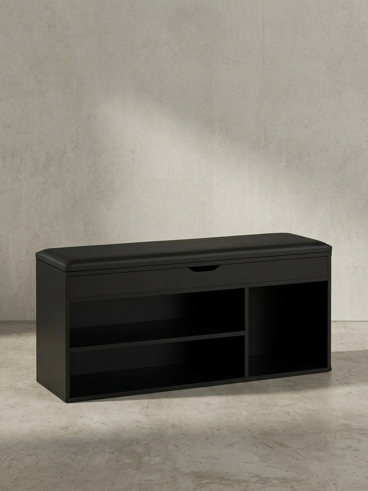 SCHUHBANK – Kunstleder/Holz, 104x51x32 cm, Schwarz, mit Stauraum - Schwarz, Holzwerkstoff/Textil (104/51/32cm) - KADIMA DESIGN