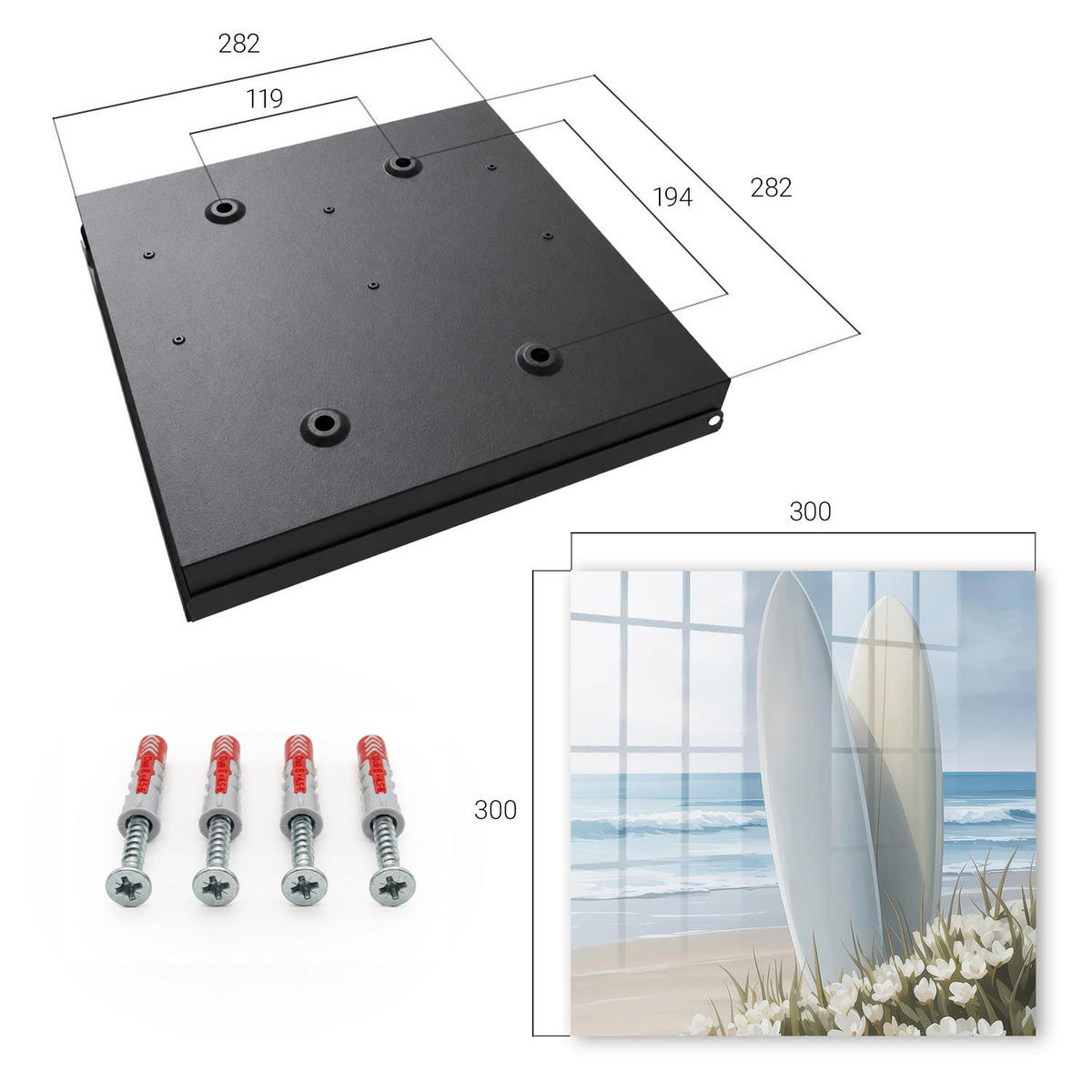 SCHLÜSSELBOX Schwarz 30x30 cm- Türöffnung nach rechts - Strandentspannung - Weiß, Metall (30/30/5cm) - TULUP