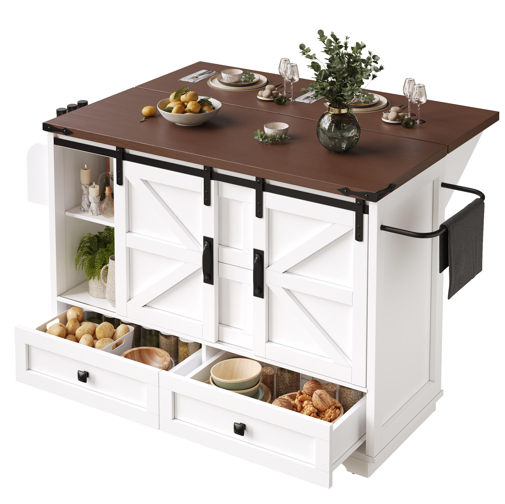 KÜCHENINSEL 142,5/45/92,5 cm aus MDF mit klappbarer Arbeitsplatte Weiß - Weiß, Holzwerkstoff (142.5/92.5/45cm) - Modenvie