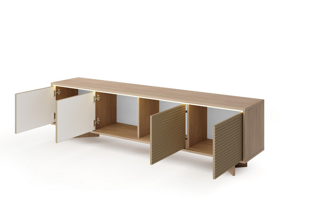 TV-BOARD TORSANO (Bolivar Natur/Cappuccino, 4 Türen, LED-Beleuchtung, Push-to-Open) - Eichefarben/Beige, Holz/Holzwerkstoff (204/54/40cm) - Ravio