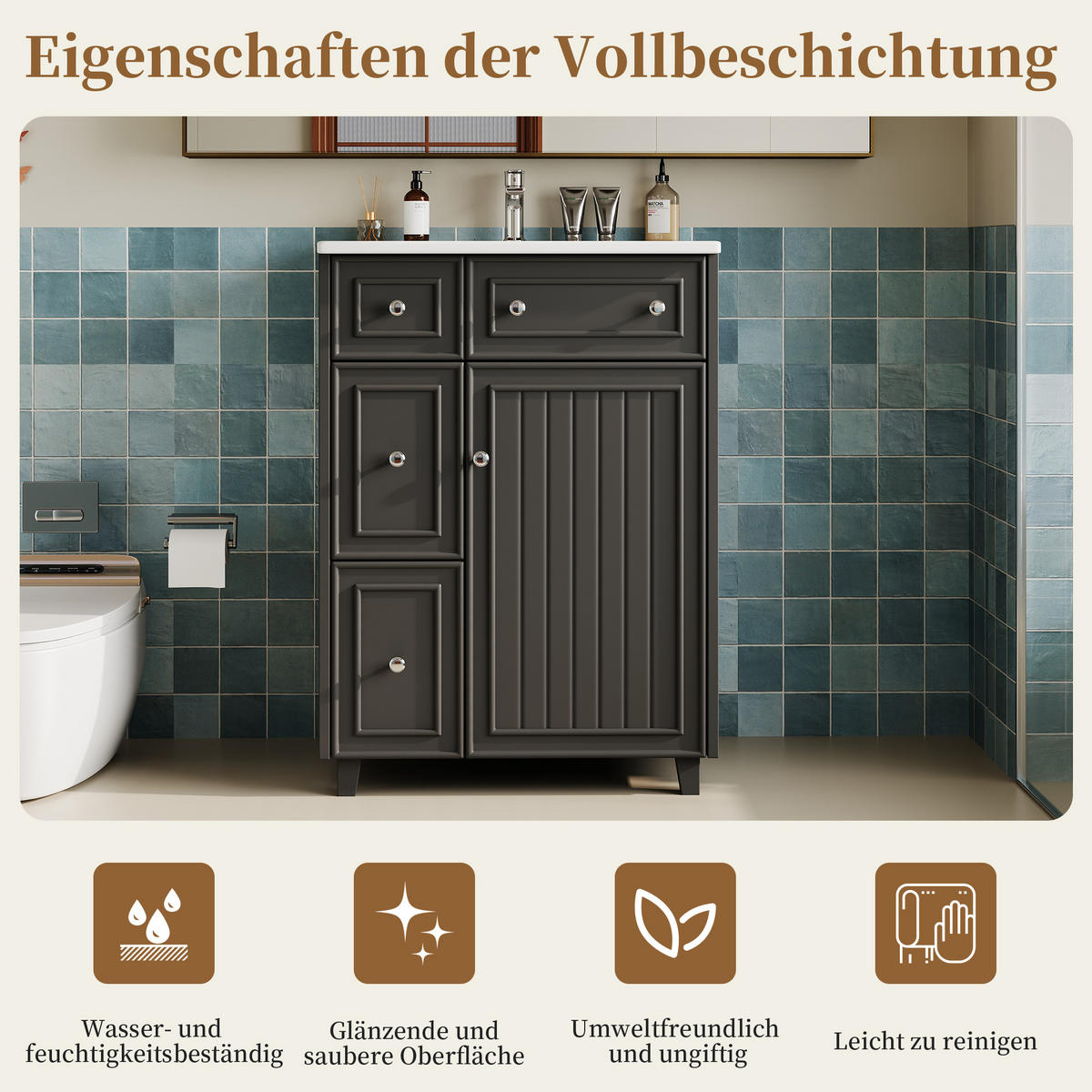WASCHTISCHKOMBI 61/47/87 cm Schwarz mit 3 Schubladen, ohne Wasserhahn - Edelstahlfarben/Schwarz, Holz/Holzwerkstoff (47/87/61cm) - Oxeza