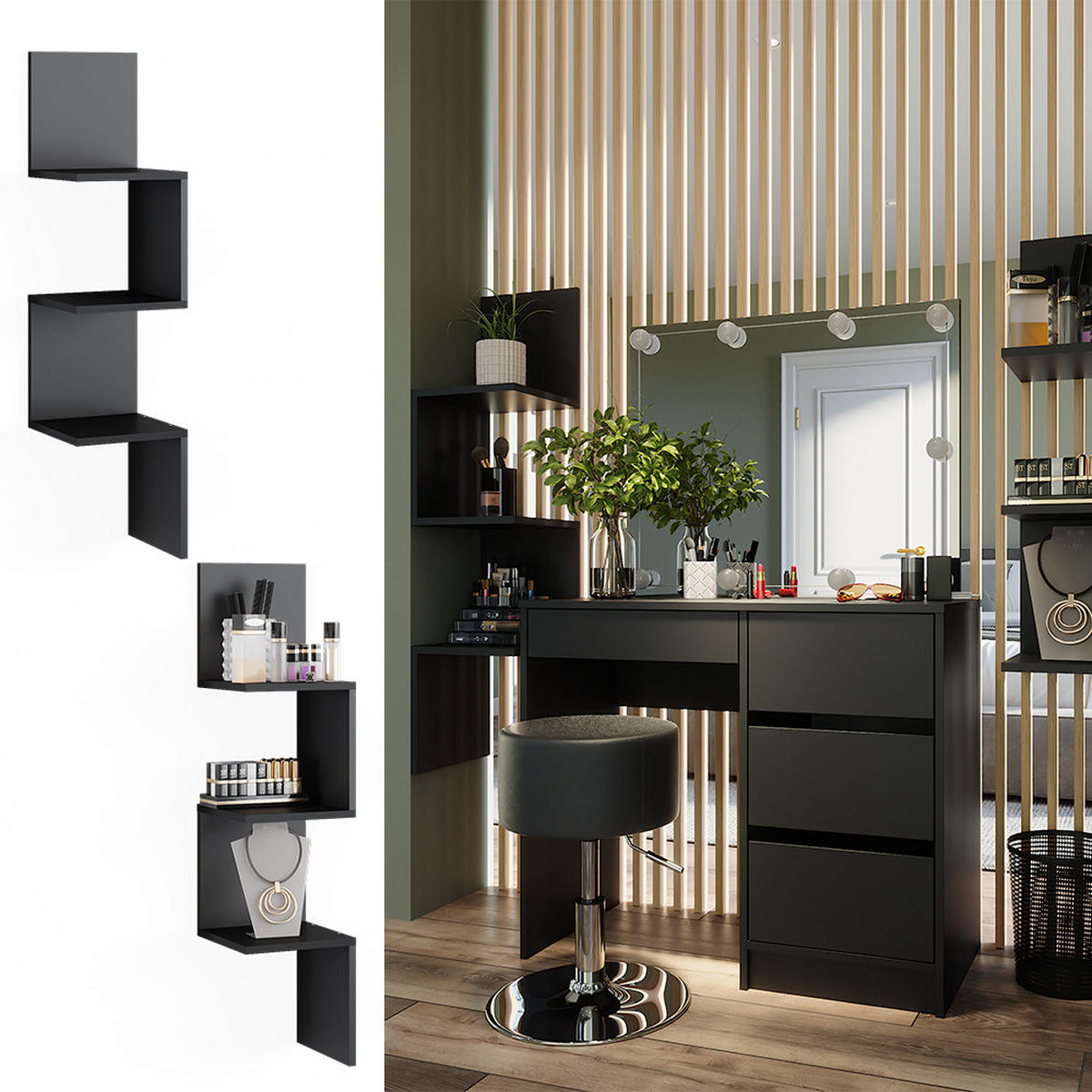 ECKREGAL Paolo Schwarz 28 x 116.4 cm 2er Set - Schwarz, Holzwerkstoff (28/116.4/28cm) - Vicco