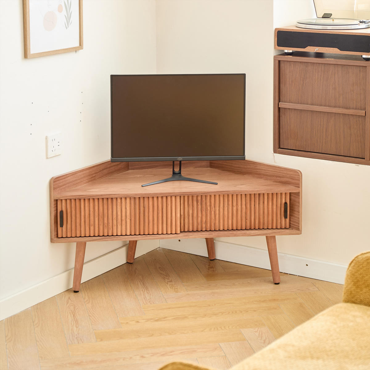 ECK-TV-SCHRANK Nussbaumholz Dunkelbraun 94 x 38 x 47 cm - Dunkelbraun, Holz (94/47/38cm) - Nordlys