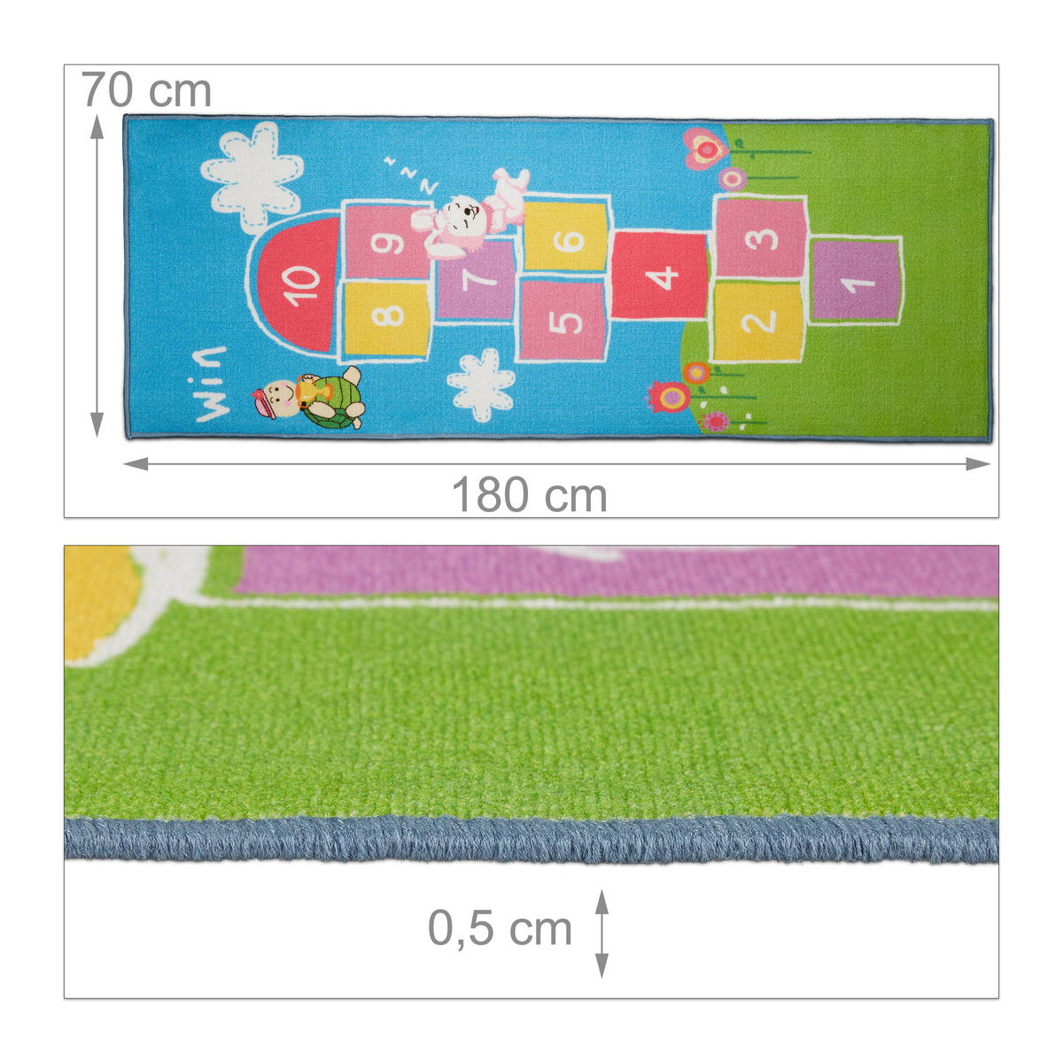 KINDERTEPPICH Hüpfspiel - Multicolor, Kunststoff/Textil (70/180cm) - Relaxdays