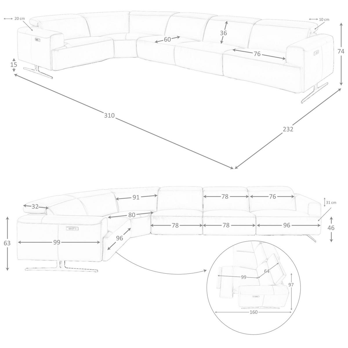 ECKSOFA Ecke Braun Schwarz 310/310/97 cm. - Braun, Leder/Metall (310/310cm) - ANGEL CERDA