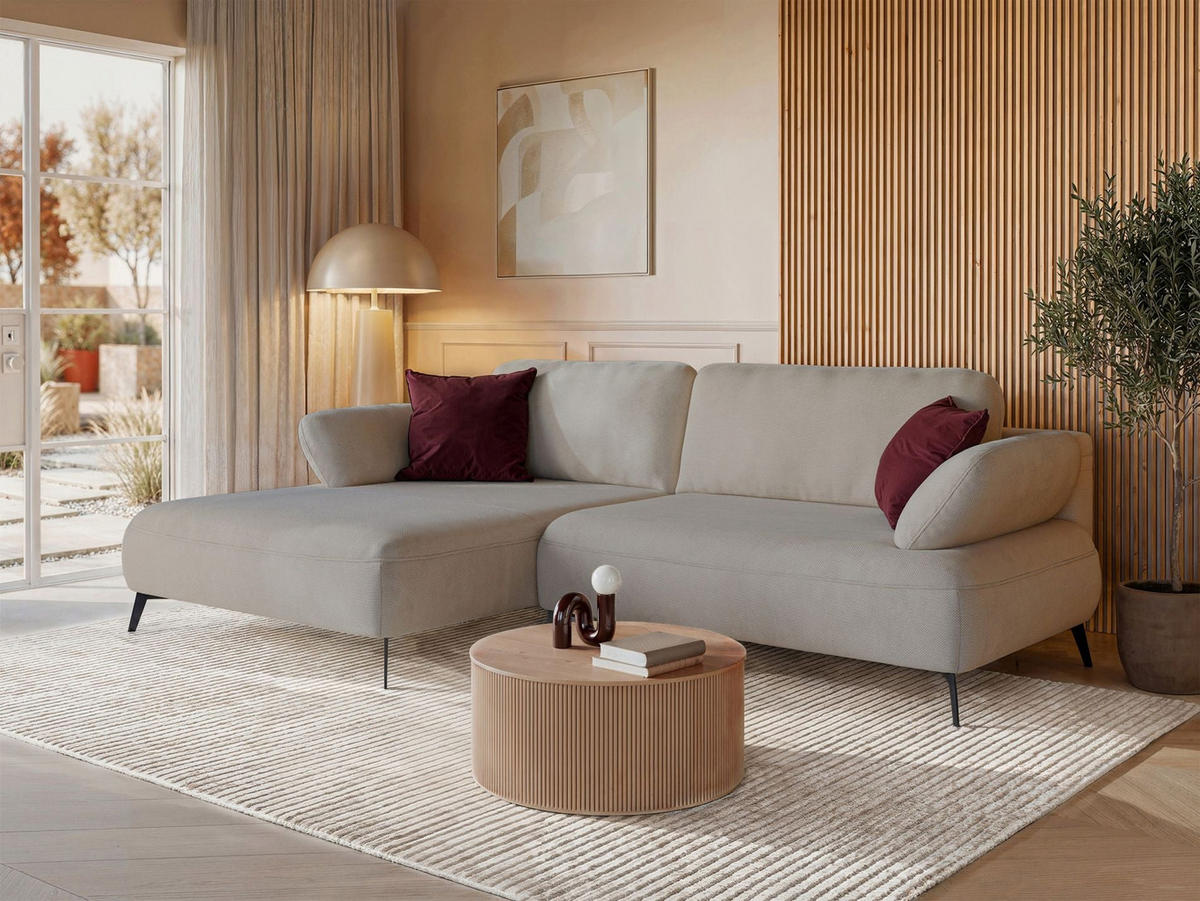 ECKSOFA Avolla Beige links - Beige/Schwarz, Textil/Metall (284/186cm) - Selsey