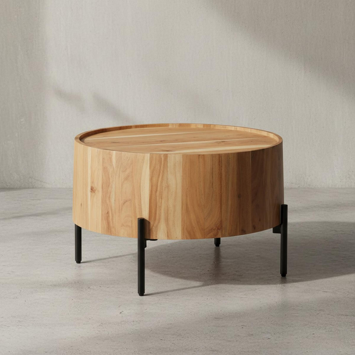 COUCHTISCH Akazie Massivholz Rund 60x60x41cm Metallgestell Braun/Schwarz - Schwarz/Akaziefarben, Holz/Metall (60/60/41cm) - KADIMA DESIGN