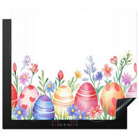 HERDABDECKPLATTE Blumengarten - Bunt - Eier Herdabdeckung Induktionsfeld 60x52 cm - Weiß, Kunststoff (60/52/0.2cm) - MuchoWow