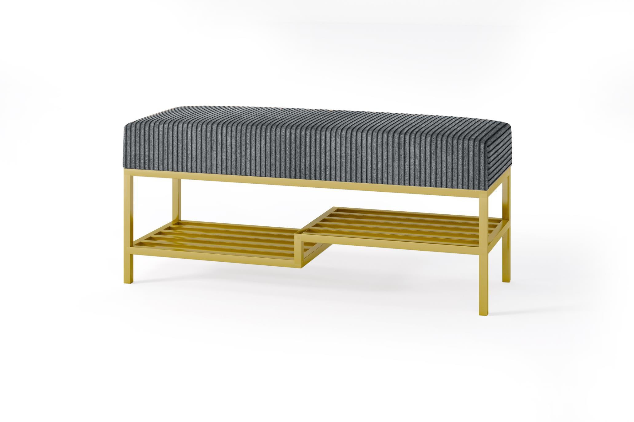 SITZBANK Mello 80 Dunkelgrau, Goldfarbene Beine, Cordstoff Bank mit Ablage - Dunkelgrau/Goldfarben, Holzwerkstoff/Textil (80/45/35cm) - Bettso