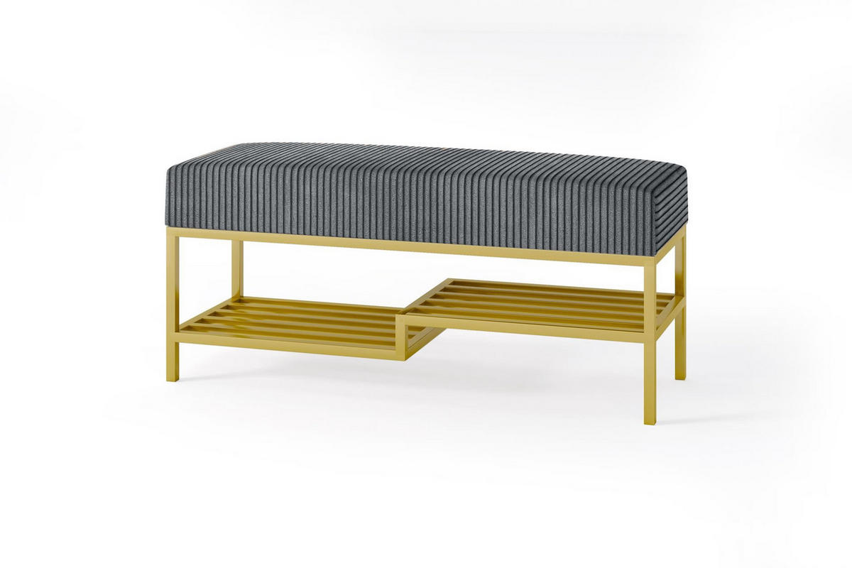 SITZBANK Mello 80 Dunkelgrau, Goldfarbene Beine, Cordstoff Bank mit Ablage - Dunkelgrau/Goldfarben, Holzwerkstoff/Textil (80/45/35cm) - Bettso